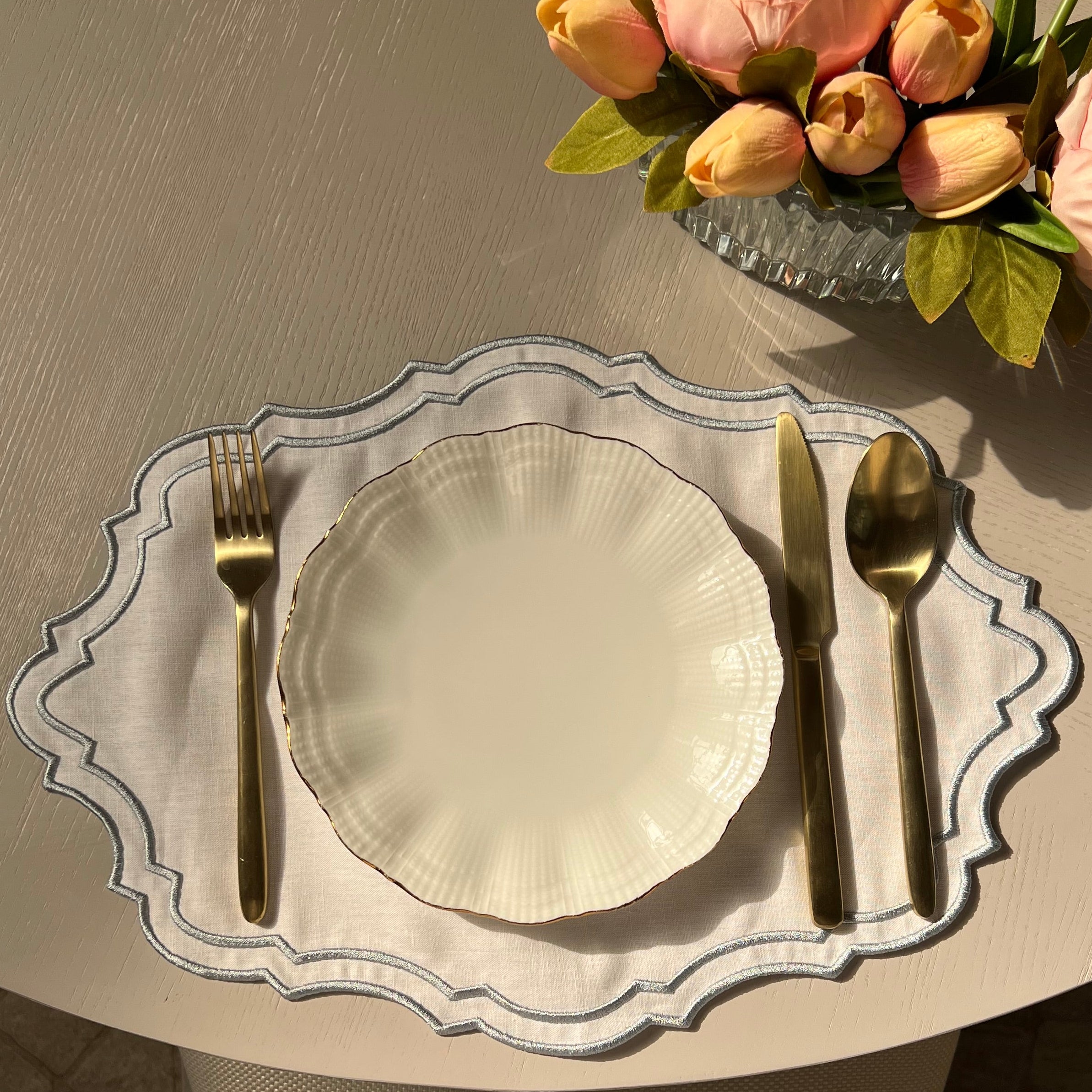 Sky blue linen placemats