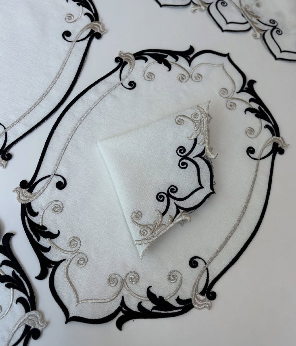 Black & white linen placemat